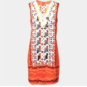 Peter Pilotto Orange Digital Print Crepe Sleeveless Shift Dress 6